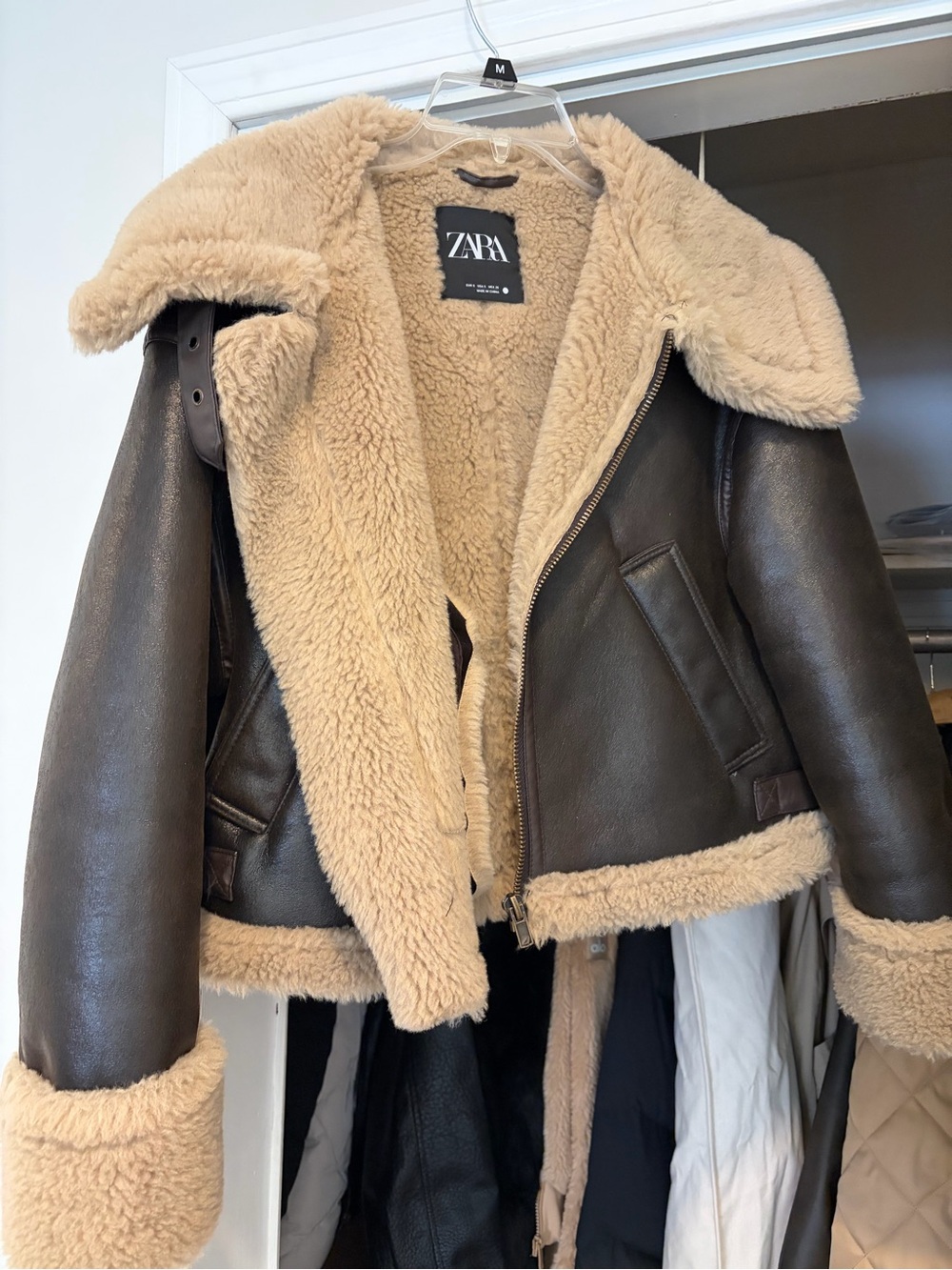 Zara Dark Brown Faux Leather Aviator Jacket with Tan Shearling* worn once - Picture 5 of 7
